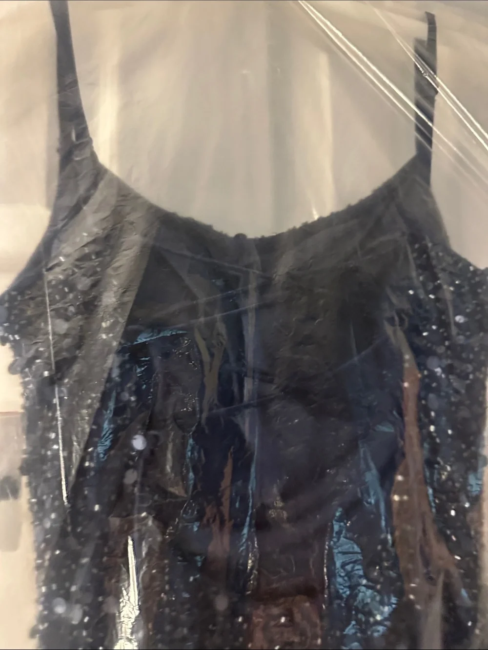 Navy Sequin Beaded Maxi Dress with Gold Slit Accent - Picture 4 of 6